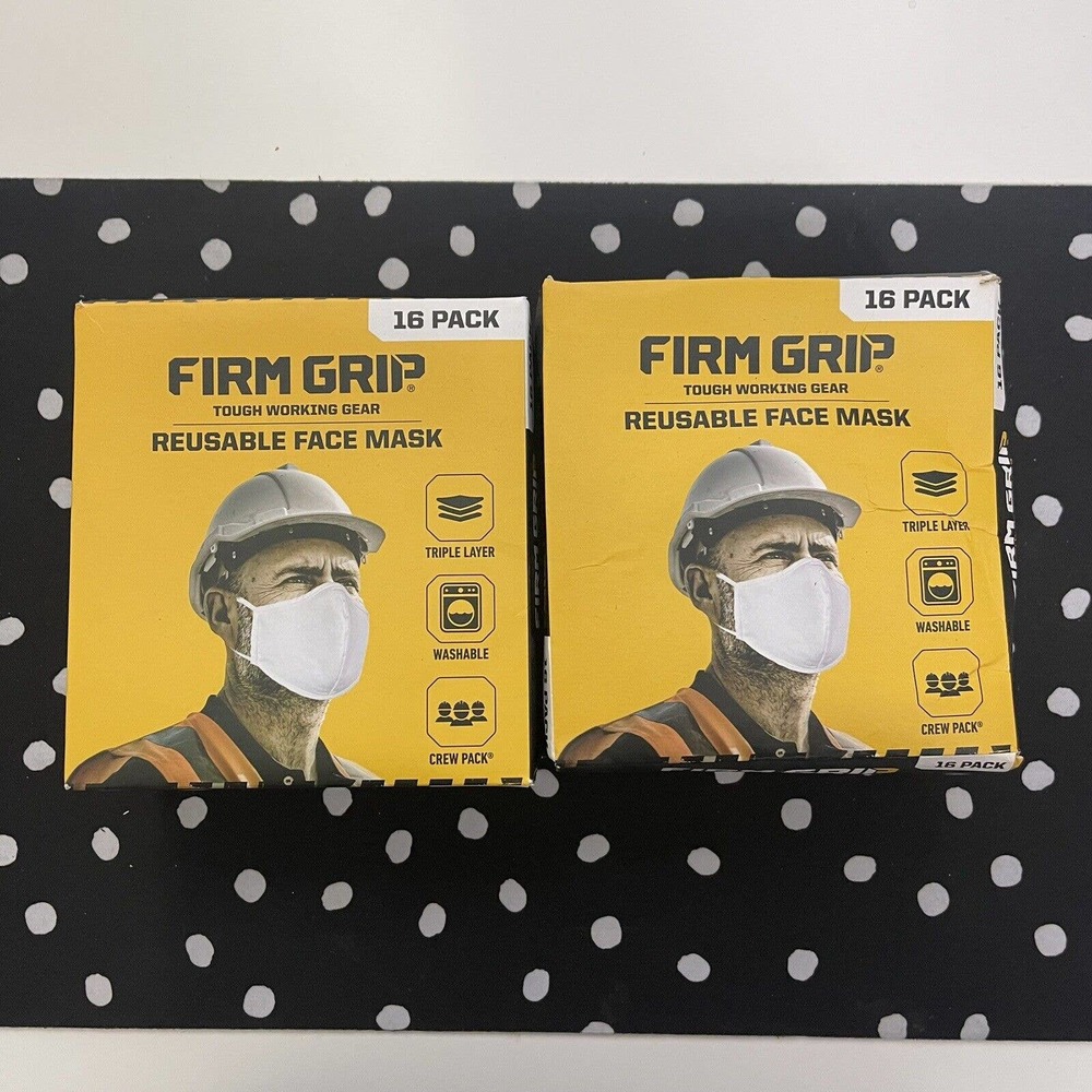 lot of 2x : Firm Grip Face Masks Reusable Breathable Washable, One Size, 16 PACK